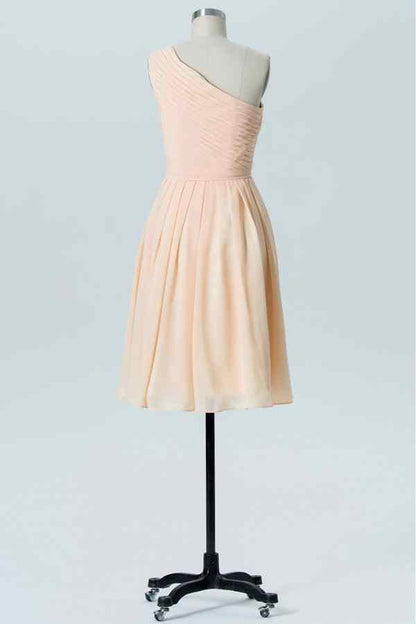 Pearl Pink A-line One Shoulder Pleated Chiffon Mini Bridesmaid Dress