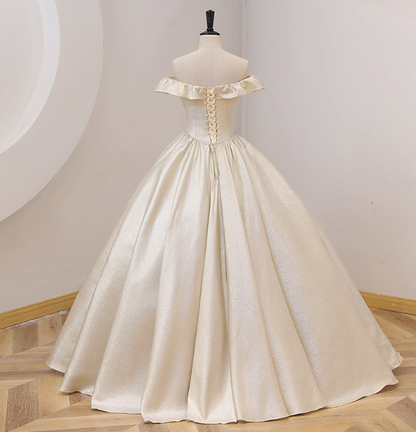 Elegant Vintage One-Shoulder Ruffle Shiny Satin Ball Gown Evening Dress Sweet 16 Dress P4413