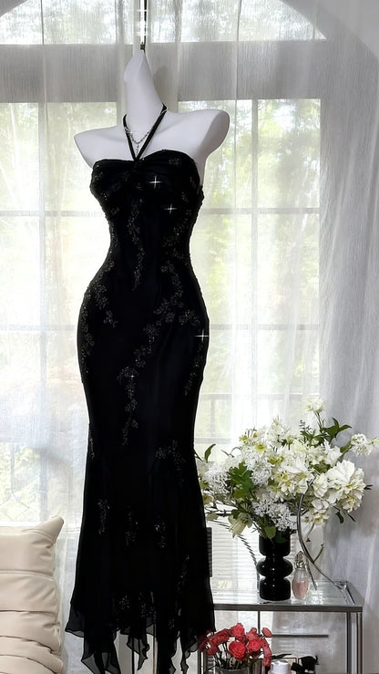 Luxury Dark Green Mermaid Bead Embroidered Chiffon Long Prom Dress Evening Dress P4032