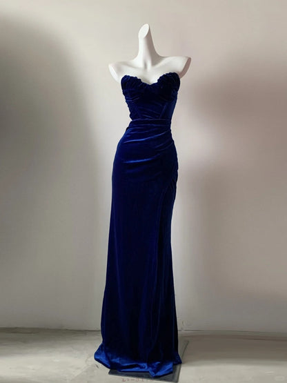 Blue/Black Unique Fashion Elegant Sweetheart Neck Long Velvet Floor Length Ball Gown Evening Gown Prom Dress gh4076