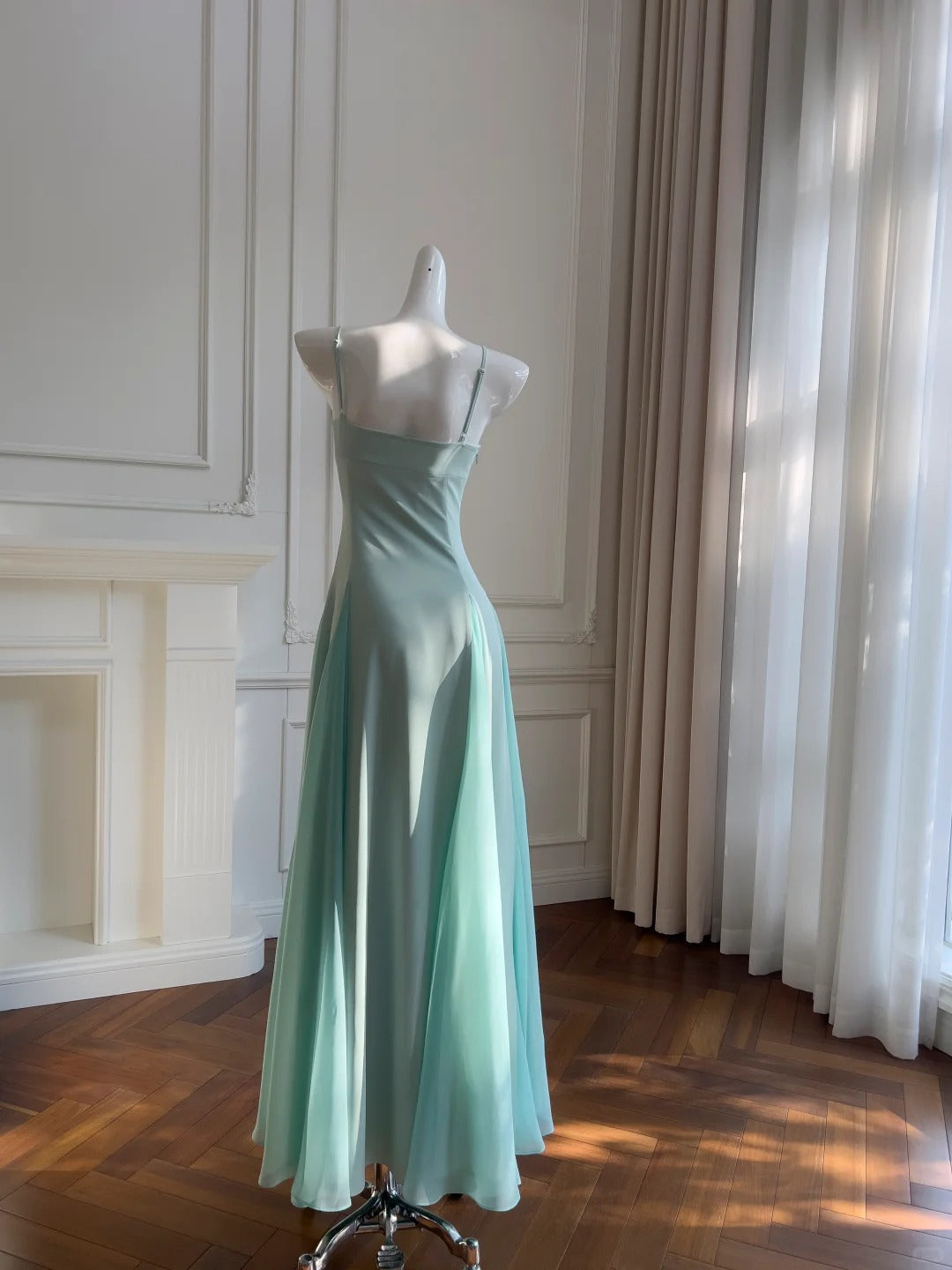Sweet A-line Strap Chiffon Long Prom Dress Evening Dress P4043