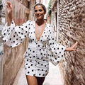 New Fashion V-neck Spot Design A-line Long-sleeved Women Party Dress TP3896