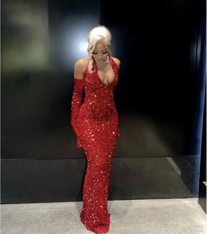 Simple Mermaid Red Sequin Prom Dresses 22th Birthday Outfit P426