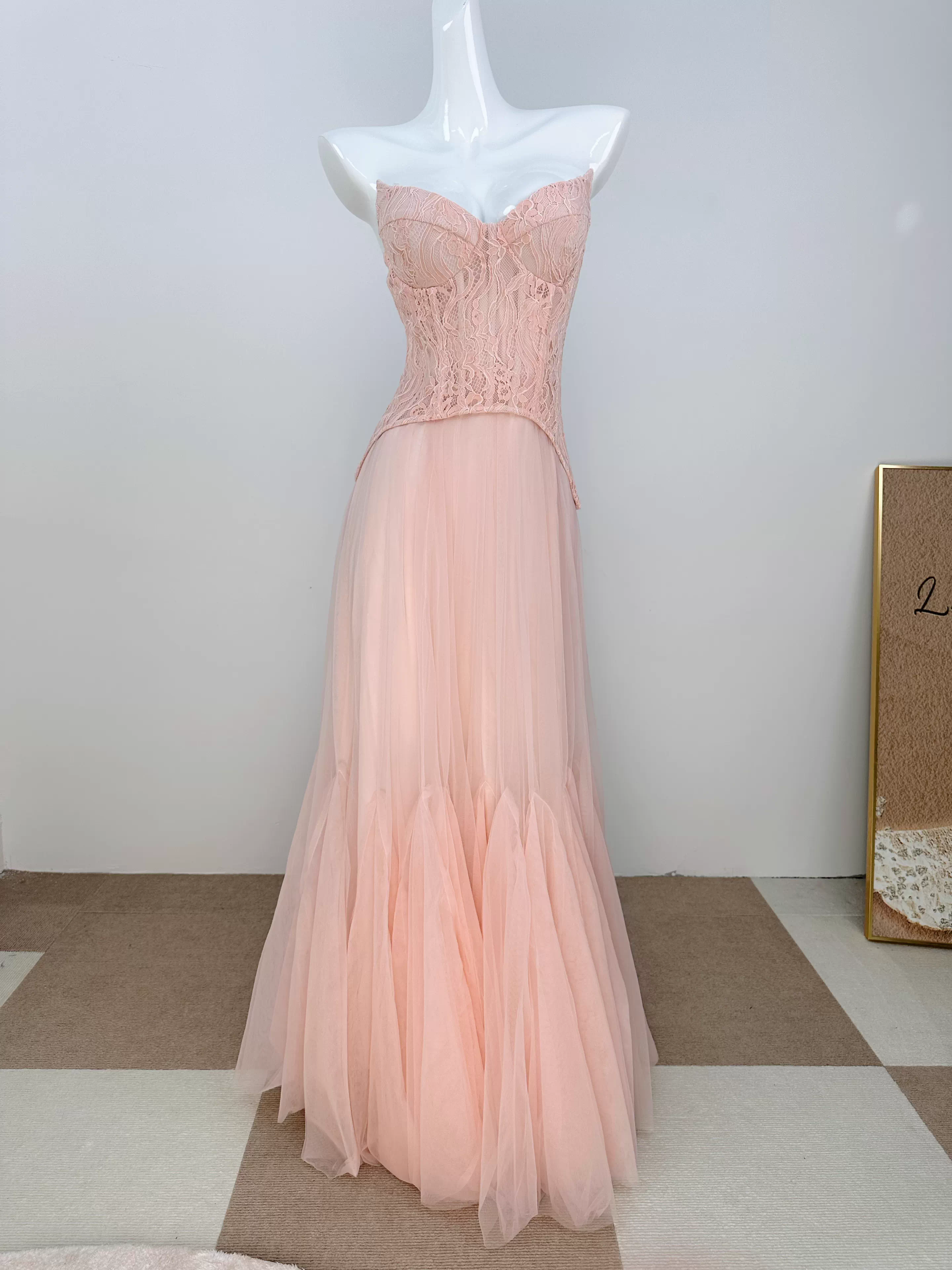Ethereal Strapless Sweetheart Lace Corset & Tulle Prom Dress TP5708