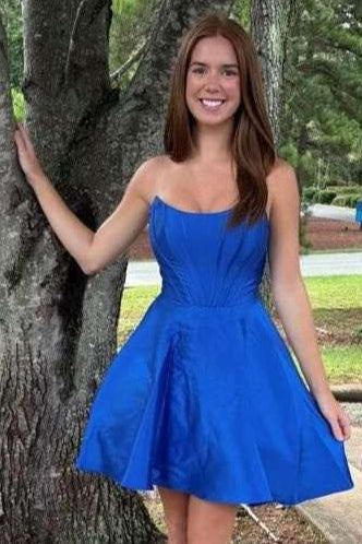 Strapless Pink Satin A-line Short Princess Homecoming Dress