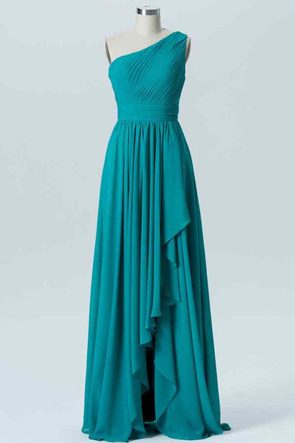Jade A-line One Shoulder Pleated Chiffon Hi-low Bridesmaid Dress