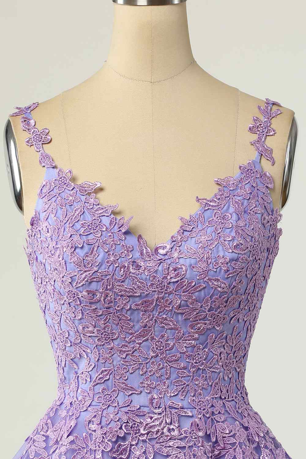 A-line V Neck Lace-Up Applique Mini Homecoming Dress