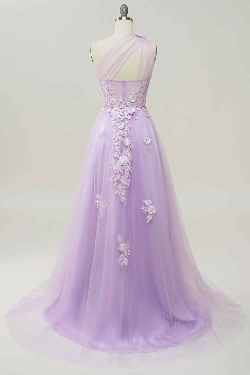 3D Floral One Shoulder Tulle A-Line Prom Party Dress