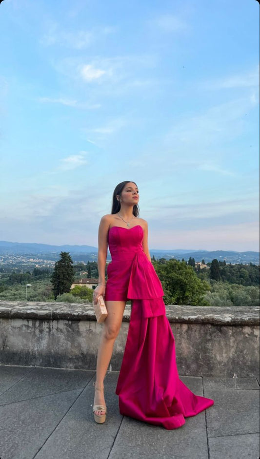 Pink Fashion Sweetheart Neck Long Short Prom Dress Evening Dress Party Dress gh3078