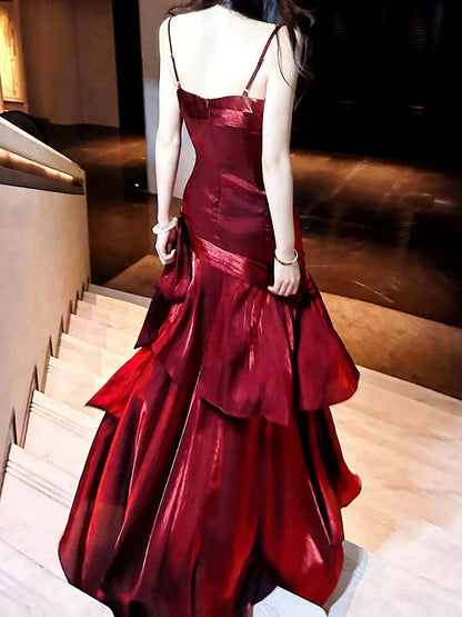 Burgundy/Green Chic Sweet Long Ruffled Ball Gown Evening Dress Party Dress gh4318