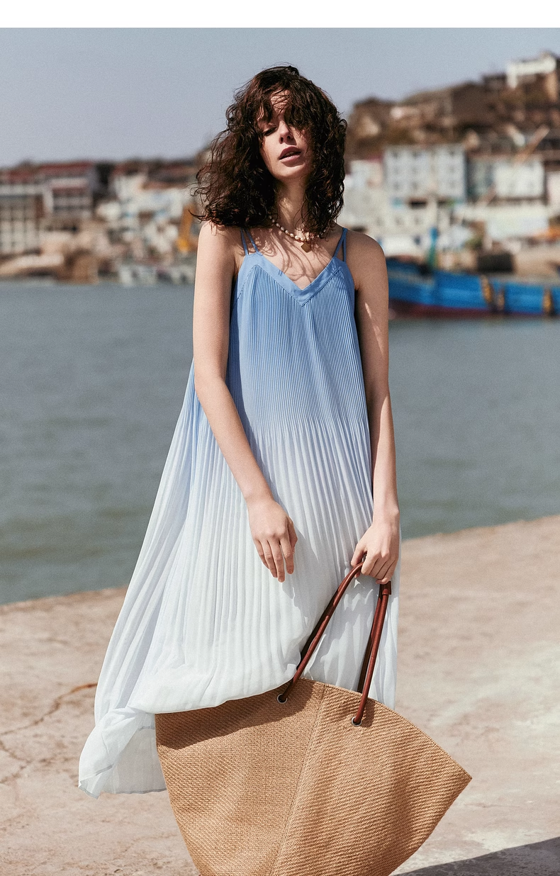 Simple Gradient Color Design Beach Holiday A-line Spaghetti Strap Dress TP3317