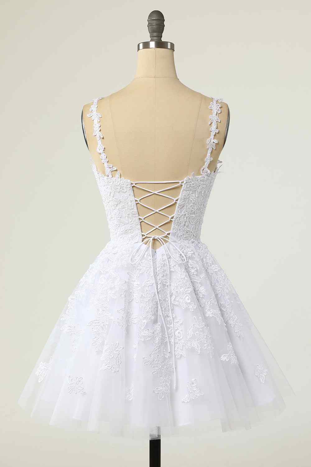 A-line V Neck Lace-Up Applique Mini Homecoming Dress