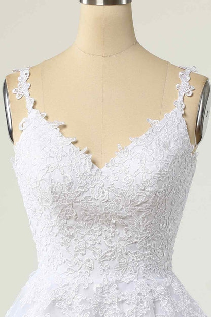 A-line V Neck Lace-Up Applique Mini Homecoming Dress