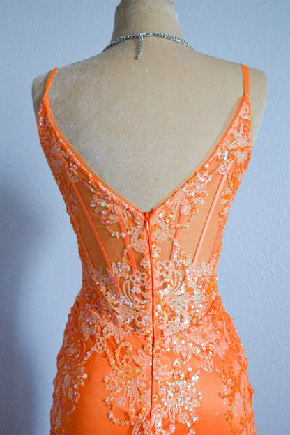 V-Neck Open Back Mermaid Lace Prom Party Dress