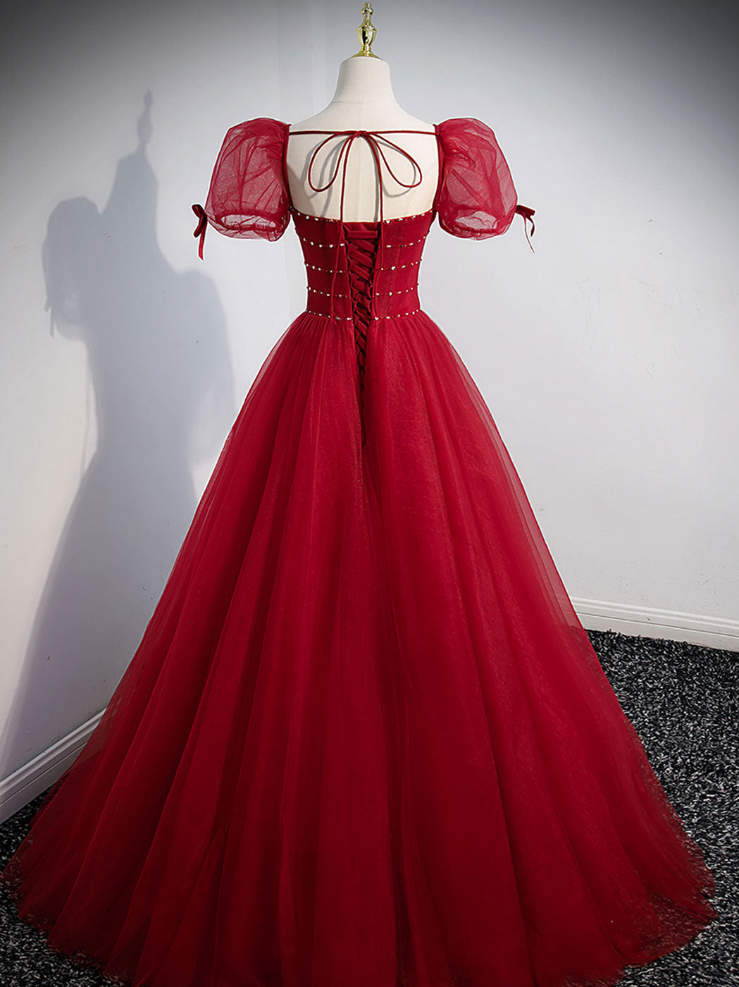 Long Tulle Prom Dresses Princess Puffed Sleeves Evening Gowns Elegant