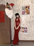 Women Simple Red Sexy Fashion Halter Dress TP2868