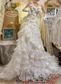 Vintage-Inspired Strapless A-Line Ruffled Wedding Dress Romantic Lace Bridal Gown TP5079