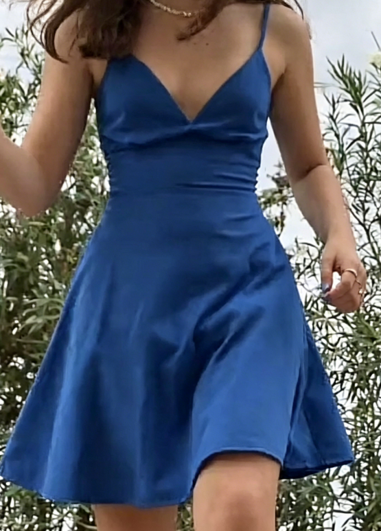 Charming Homecoming Dress A Line Spaghetti Straps Blue Cocktail Dress Short Birthday Party Dress    P4938