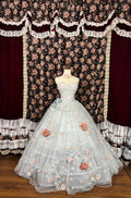 Pretty Sweetheart Strapless A-line 3D Flower Tulle Prom Dress Evening Gown TP3785
