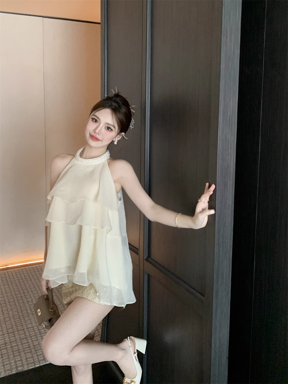 Simple Fashion Beige Beading Design A-line Party Dress Homecoming Dress TP3816