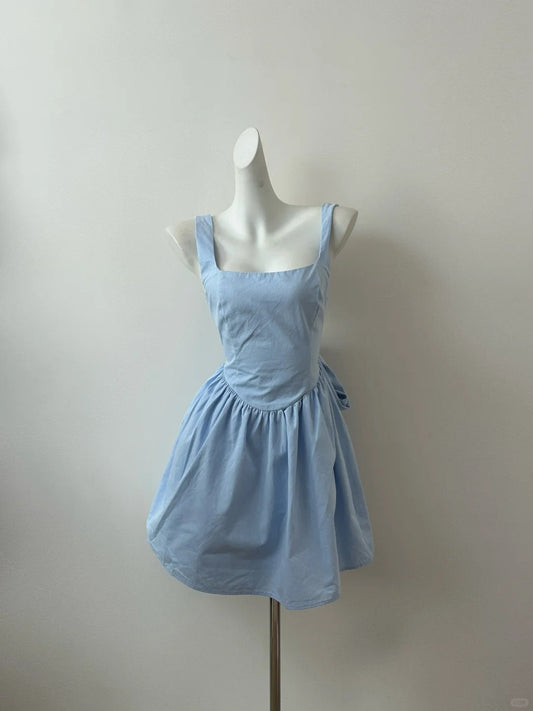 Pink/Blue Cute and Sweet Backless Square Neck Short Dress 11283