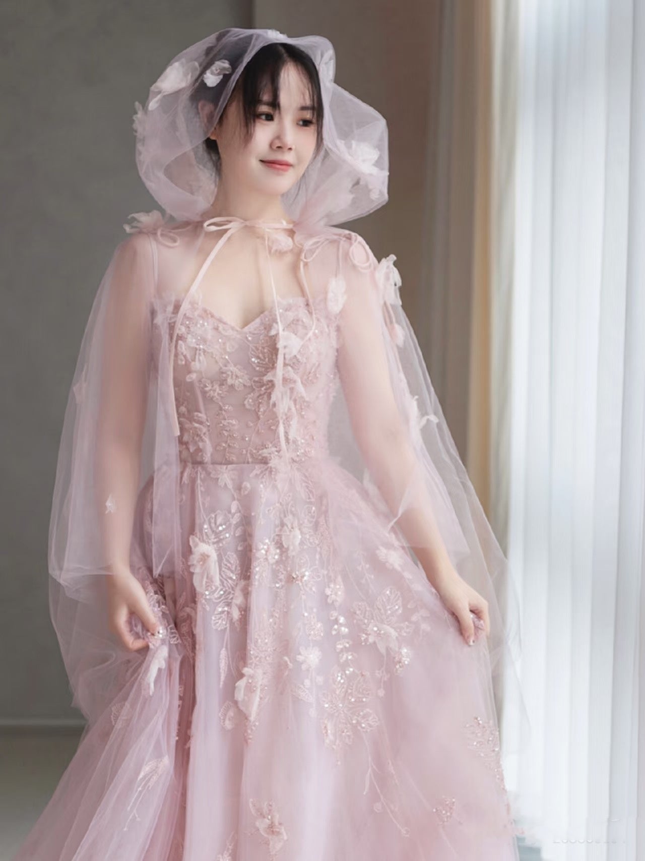 Fairy A line Spaghetti Straps Pink Tulle Prom Dresses for Teens P1927