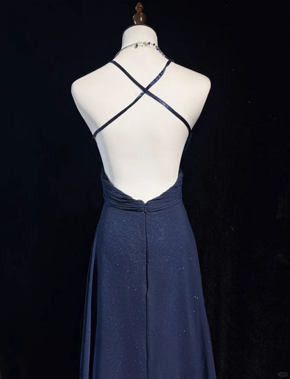 Dark Blue Shiny Fashionable Elegant Long Backless Floor Length Tulle Ball Gown Evening Gown Party Dress Prom Gown Bridesmaid Dress Graduation Gown gh3864