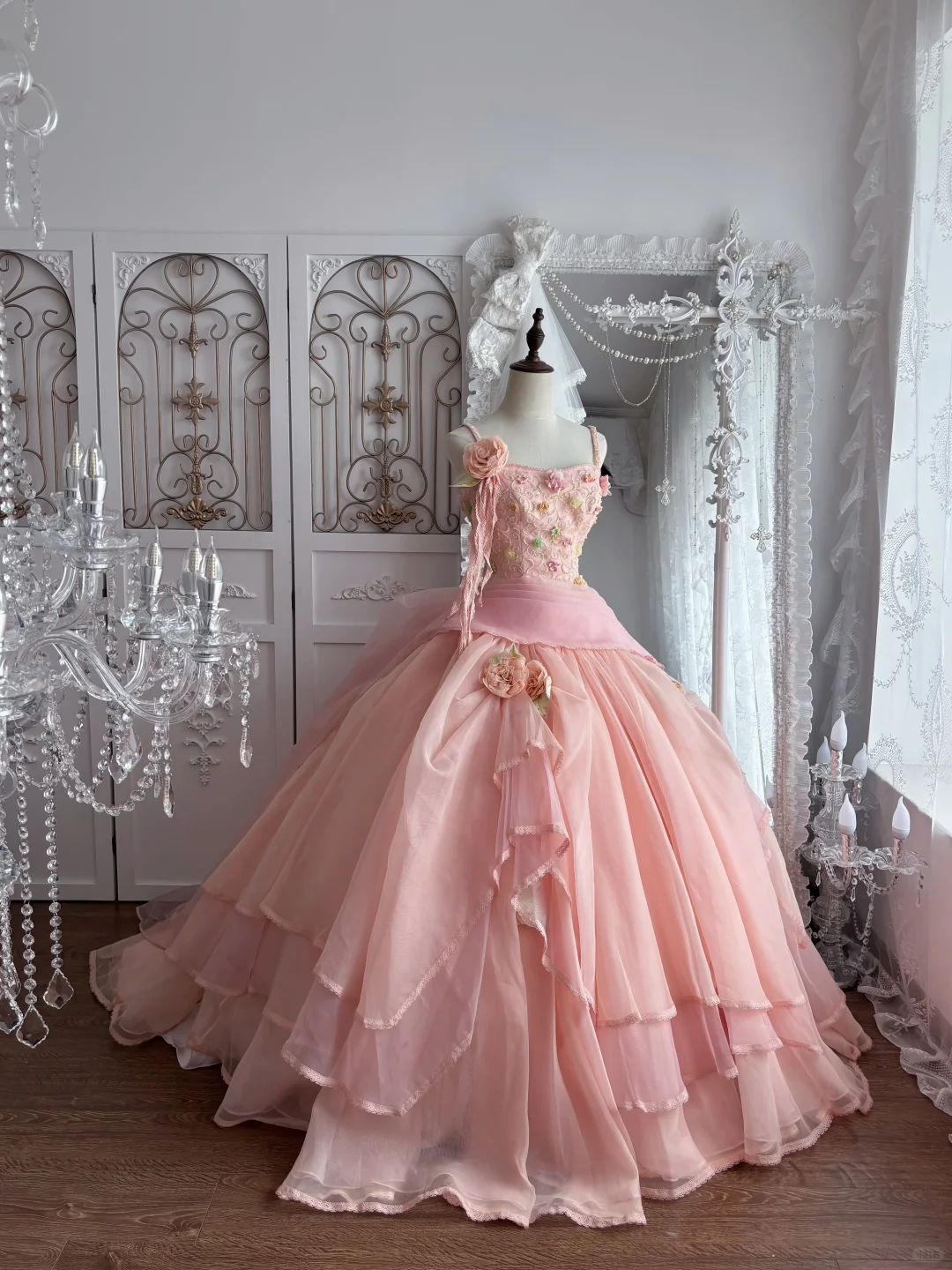 Light Pink Spaghetti Straps Waist-Cinched Voluminous Skirt Princess Prom Gown, Evening Gown & Bridal Wedding Gown gh7347