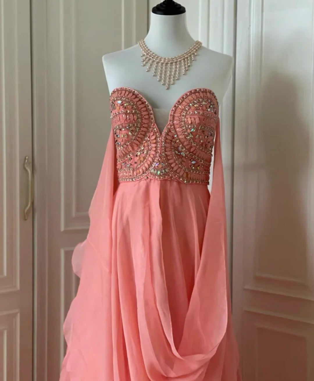 ✨Pink Fantasy Greek Goddess Long Chiffon Ball Gown Evening Gown gh4269