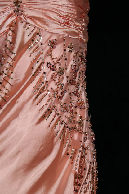 Light Pink Spaghetti Strap Fitted Waist Slim Satin Prom Dress, Evening Party Gown gh7312