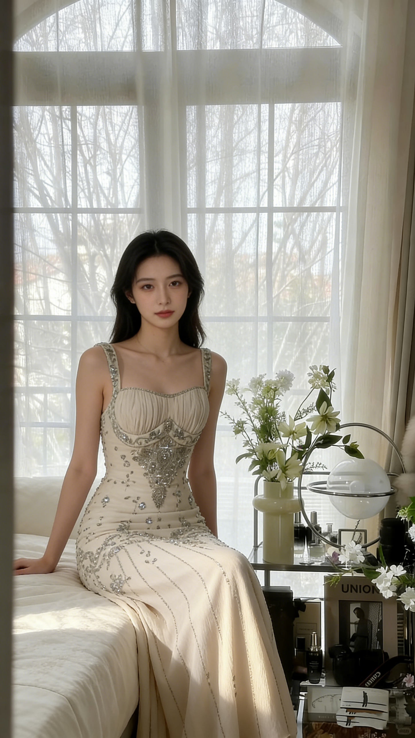 Vintage Ivory Beaded Chiffon Mermaid Prom Dress P3293