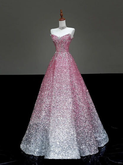 Girlhomeshops -Pink shiny gorgeous long sequin prom dress evening dress party dress gh5118