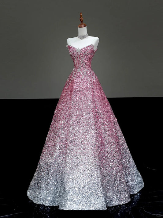 Girlhomeshops -Pink shiny gorgeous long sequin prom dress evening dress party dress gh5118