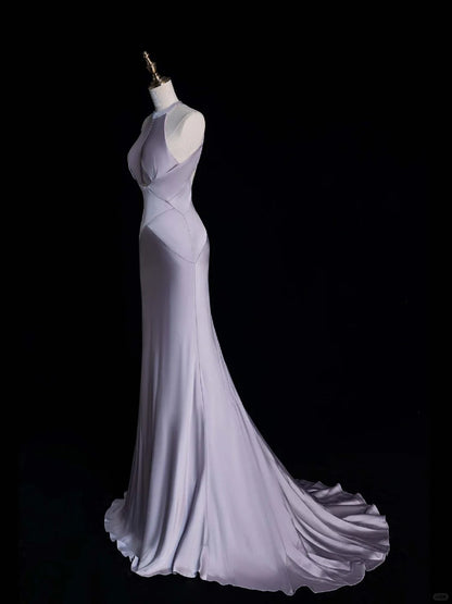 Purple Elegant Long Floor Length Satin Ball Gown Evening Dress Party Dress gh4293