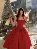 Halter A Line Satin Long Prom Dress Red Midi Evening Dresses Birthday Dress