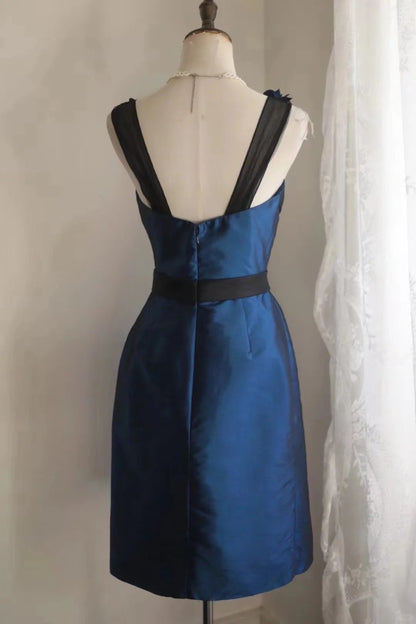 Blue floral short satin homecoming dress birthday party dress small orchid gh4304