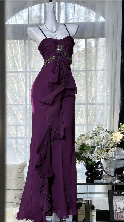 Fresh Green Spaghetti Strap Layered Ruffle Chiffon Long Prom Dress Evening Dress P4818