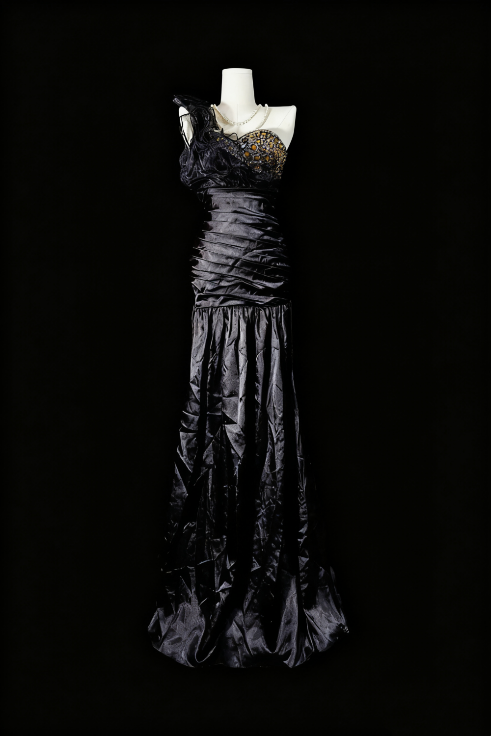 girlhomeshops-Grey Delicate Beaded Long Satin Prom Dress gh6283