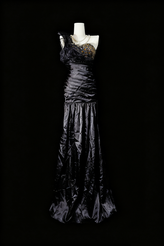 girlhomeshops-Grey Delicate Beaded Long Satin Prom Dress gh6283