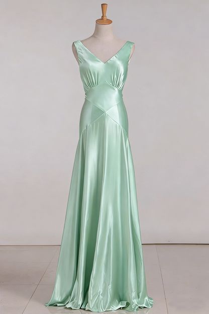 Vintage Mermaid V Neckline Pink Satin Long Prom Dresses Party Evening Dress P2456