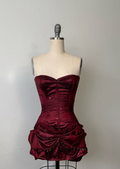 Burgundy Strapless Sheath Satin Lace-up Short Party Dresses Homecoming Dress TP3774