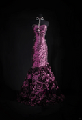 Elegant Purple Satin Strapless Beaded Mermaid Sweetheart Ruffle Evening Gown TP5412