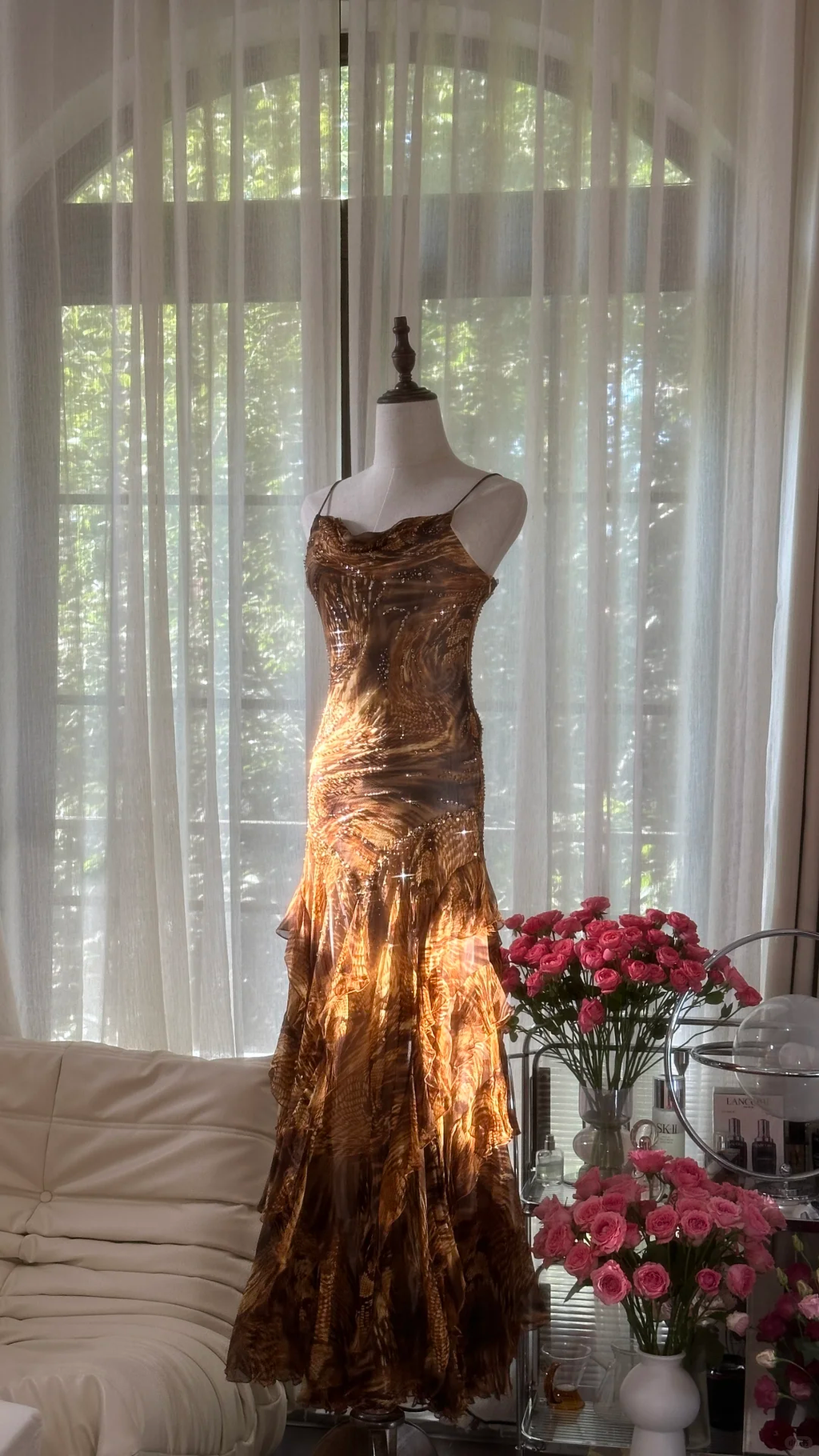 Retro Sparkling Sequin Beaded Elegant Design A-line Romantic Chiffon Evening Dress Prom Dress TP4001