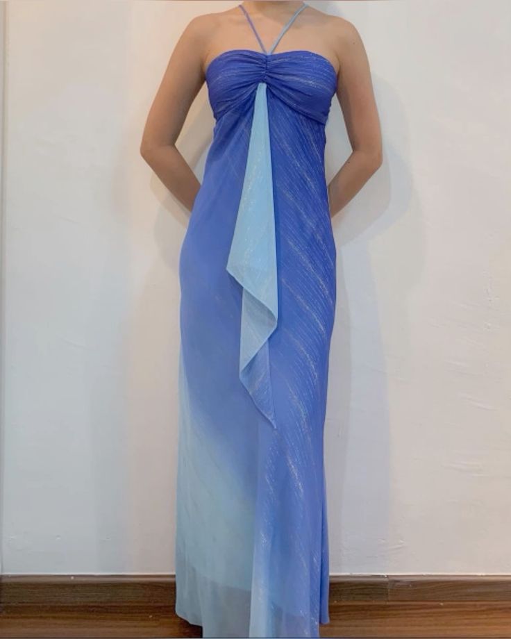 Girlhomeshops--Blue gradient suspenders fashionable long chiffon floor-length ball gown graduation dress gh5517