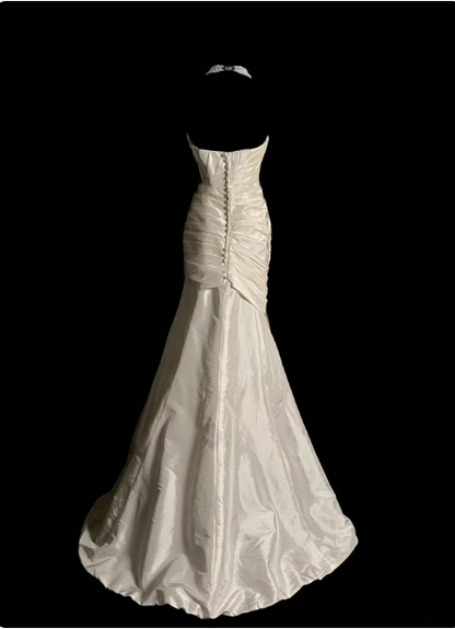 Vintage Ivory Mermaid Strapless Ruched Satin Long Prom Dress Evening Dress P4506