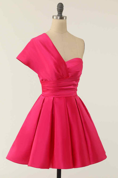 Rose Red A-line Asymmetrical Pleated Mini Homecoming Dress
