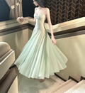 Vintage Sage Green Chiffon Prom Dress A-Line Spaghetti Strap Evening Dress Long Formal Dress TP4731