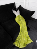 Sparkling Green Sequined Design Elegant Mermaid Prom Dress Evening Dress TP4214