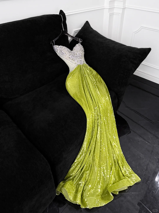 Sparkling Green Sequined Design Elegant Mermaid Prom Dress Evening Dress TP4214