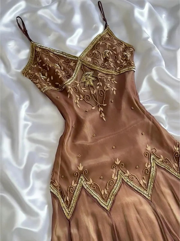 Vintage Embroidery Chiffon Spaghetti Strap Homecoming Dress Party Dress Cocktail Dress TP4681